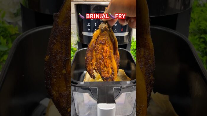 Receta de berenjena crujiente en freidora de aire | ¡Aperitivo picante de baingan en 14 minutos!