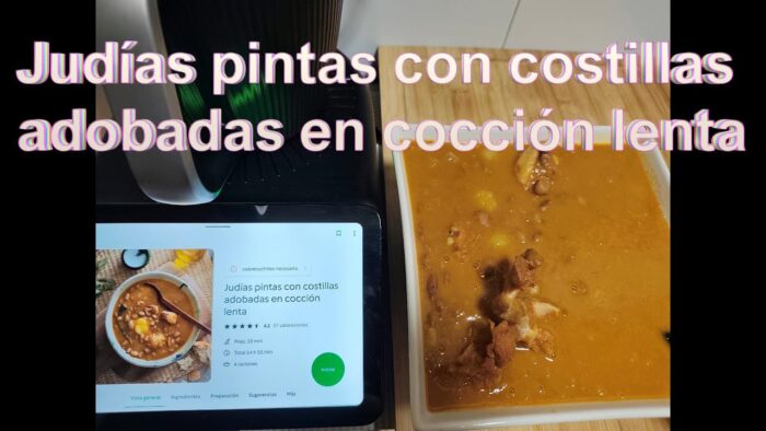 judías pintas con costillas adobadas en cocción lenta en Thermomix