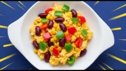 Preparación rápida de comidas en freidora de aire: Desayuno de frijoles, maíz y huevo. Esta rece ...
