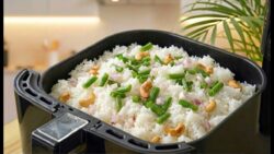 Receta rápida de arroz en freidora de aire | Arroz sencillo con verduras