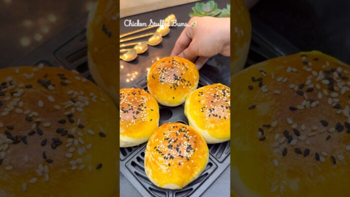 Cheesy Chicken Stuffed Buns | Soft & Fluffy Homemade Buns in Air Fryer #bunrecipe