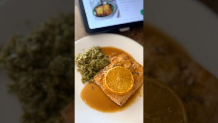 Salmón a la naranja con cuscús de brócoli en #thermomix #thermoniquex