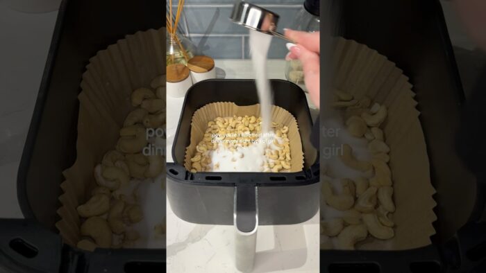 viral air fryer candied cashews recipe 😋 #cashew #recipe #airfryer #shorts #dessert #easyrecipe