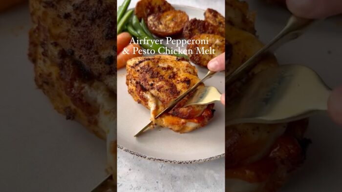 Air Fryer Pepperoni & Pesto Chicken Melt 🍗 🧀 #airfryer #cheese #chicken #viral #dinner #recipe