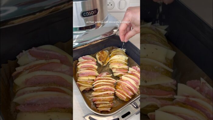 air fryer potatoes with mozzarella and bacon. easy crispy recipe #airfryerrecipes #shorts #recipe