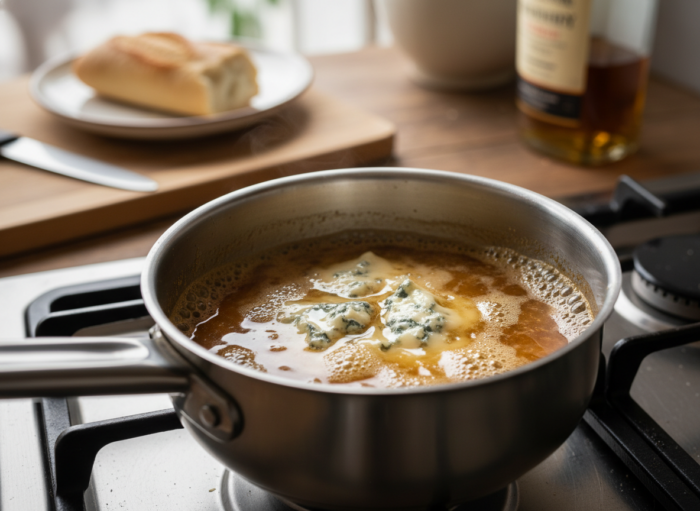 Lenguado con roquefort: filetes gratinados con salsa de queso