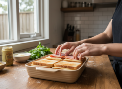 Pastel de jamón york y queso al horno con pan de molde
