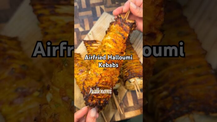 Airfried Halloumi Kebabs 🍅🍢 #halloumi #halloumirecipe #halloumiwrap #airfryer #airfryerrecipes