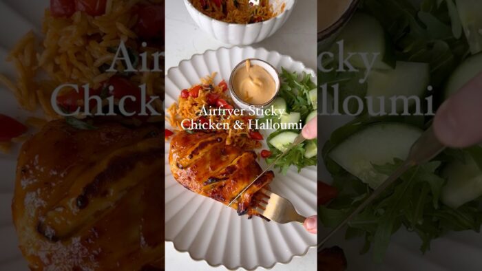 Airfryer Honey Halloumi Sriracha Chicken 🍯🍗 #airfryer #dinner #recipe #halloumi #chicken #cooking