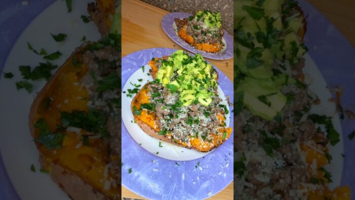 💚Fiber packed, high protein loaded sweet potato boats #cooking #healthy #recipe