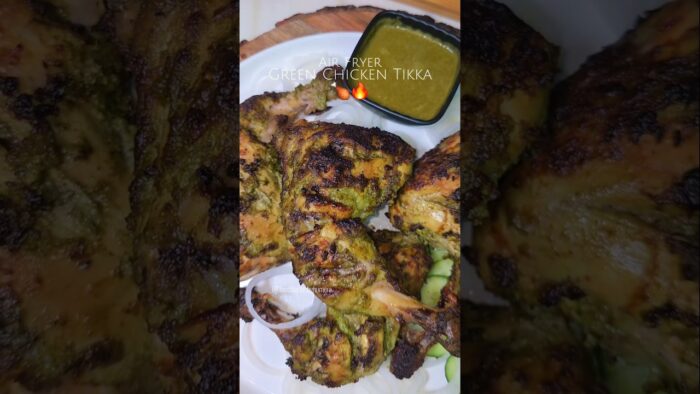 Juicy Air Fryer Green Chicken Tikka Recipe | Smoky Hariyali Chicken Tikka | Easy BBQ Recipe #shorts