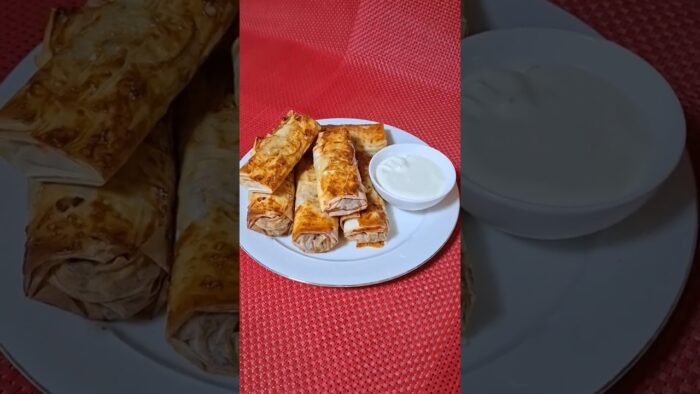 Rollitos crujientes de masa filo con champiñones y huevo en freidora de aire #shorts #rollitos