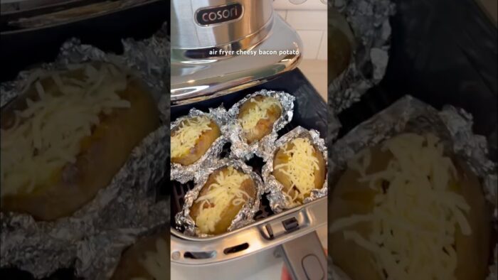 air fryer cheesy bacon potato | recipe in comments #shorts #airfryerrecipes #potato
