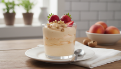 Cremoso de melocotón y nueces: postre sin horno