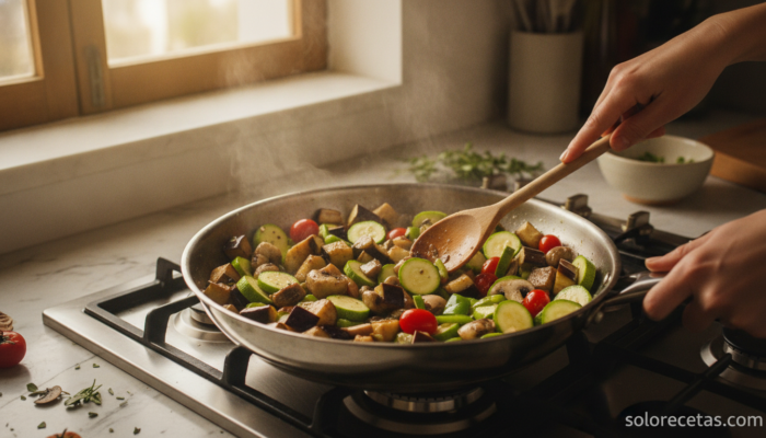Lasaña de verduras y jamón york gratinada al horno