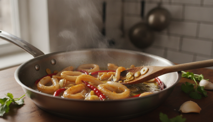 Pasta con sepia, ajo y guindilla: receta fácil