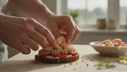 Sándwich marino de atún, langostinos y huevo
