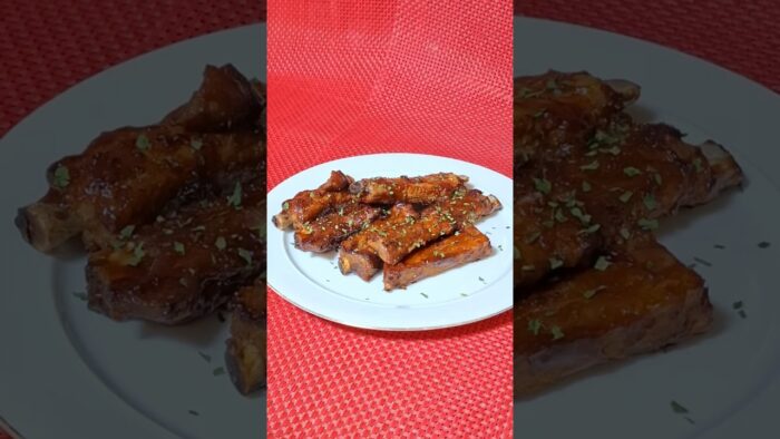 ¡Las costillas más jugosas con salsa barbacoa! 😍#shorts #costillasdecerdo #freidoradeaire