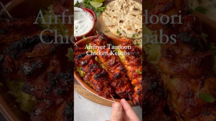 Airfryer Tandoori Chicken Skewers & Rice #airfryer #recipe #chicken #skewers #kebabs #viralrecipes