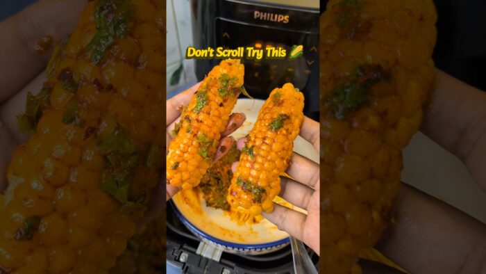 Spicy Butter Masala Corn Recipe in Air Fryer🤤😋| Monsoon Special🤤#shorts #snacks #corn #viral #recipe