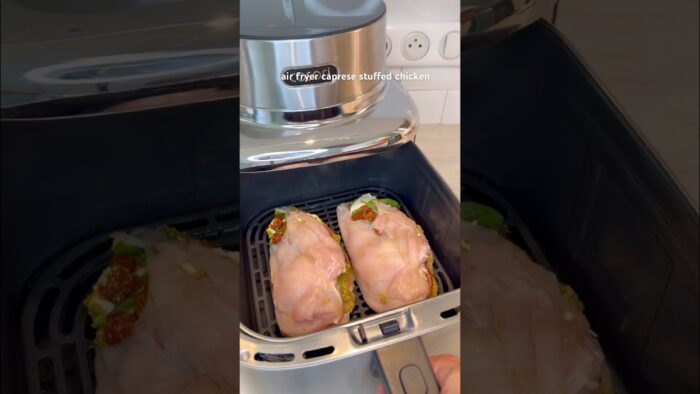 air fryer caprese stuffed chicken | recipe in comments #shorts #airfryer