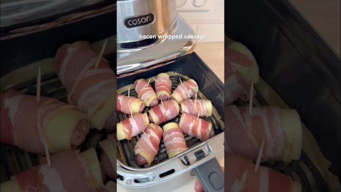 bacon wrapped sausage 🥓 recipe in comments #shorts #airfryer
