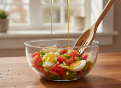 Ensalada de judías blancas con vinagreta y picatostes