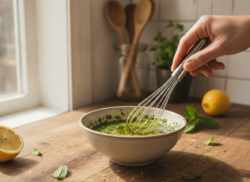 Ensalada de patata a la menta con jamon y maiz