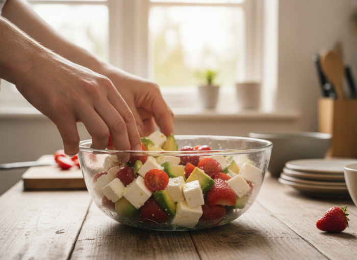 Ensalada de queso fresco con vinagreta de miel