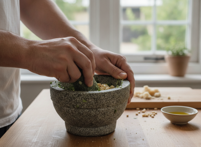 Pesto a la genovesa casero: receta tradicional con mortero