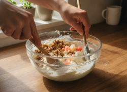 Pomelo relleno light con queso fresco y frutos secos