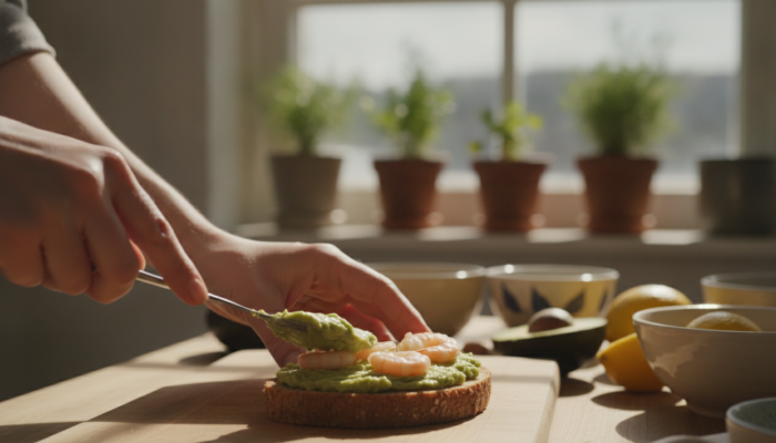 Sandwich de camarones con aguacate y mayonesa de yema