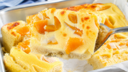 Tarta de melocotón y queso sin gluten