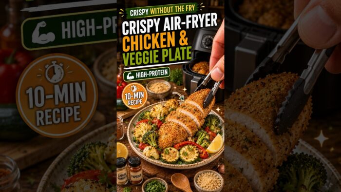 🥕Crispy Air-Fryer Chicken & Veggie Plate High Protein Recipe for Weight Loss Dinner #airfryerrecipes