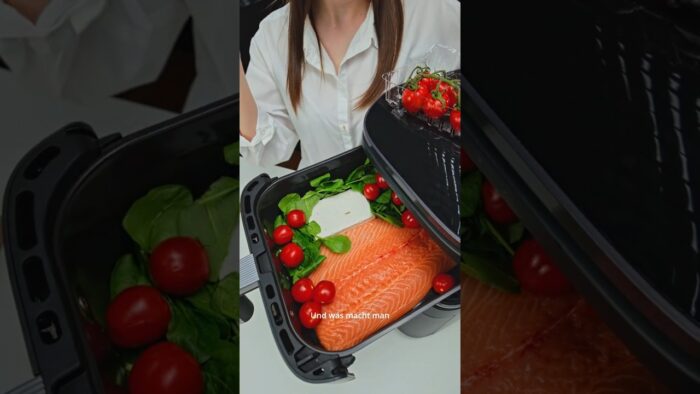 Lachs Pasta im Airfryer 🍝 cremiges Rezept mit Feta, Spinat & Käse