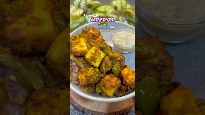 Paneer Tikka 😋recipe in air fryer#airfryer #paneertikka #paneerrecipe #viral #food #shorts #short