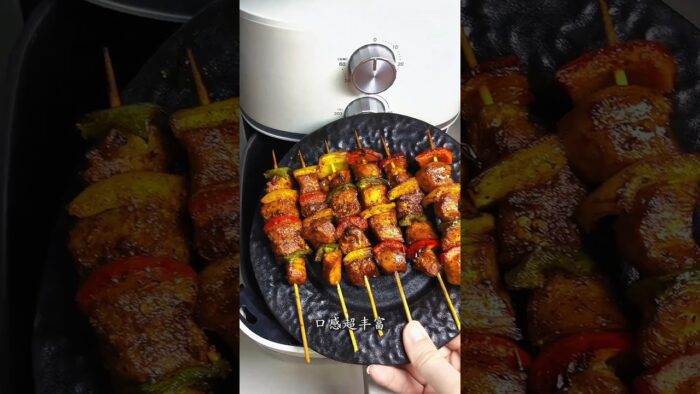 Viral Air Fryer Chicken & Bell Pepper Skewers! 🤤🔥 Low-Fat Juicy BBQ Kebab Recipe