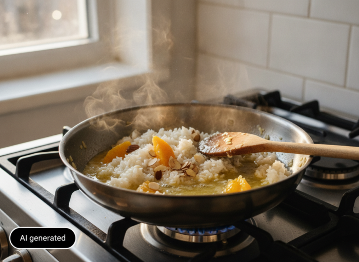 Arroz a la naranja con azafrán, almendras y pasas
