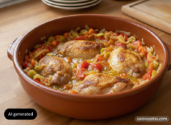 Conejo de monte con menestra de verduras