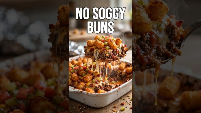 Air Fryer Cheeseburger Tater Tot Bake With Juicy Beef and Crunchy Tots